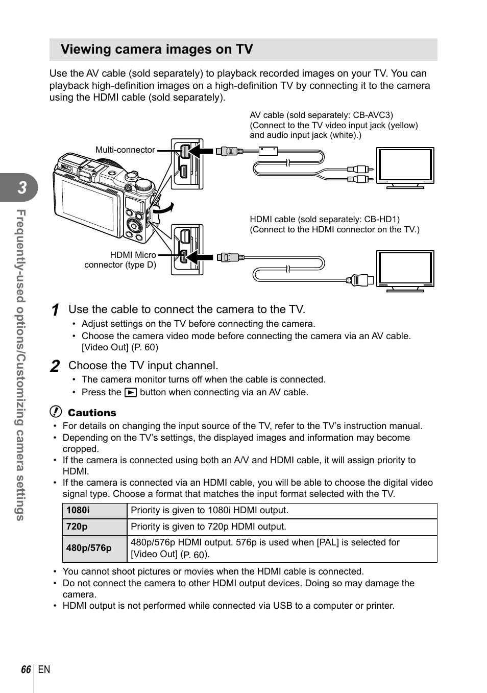 Viewing camera images on tv | Olympus XZ-2 User Manual | Page 66 / 102