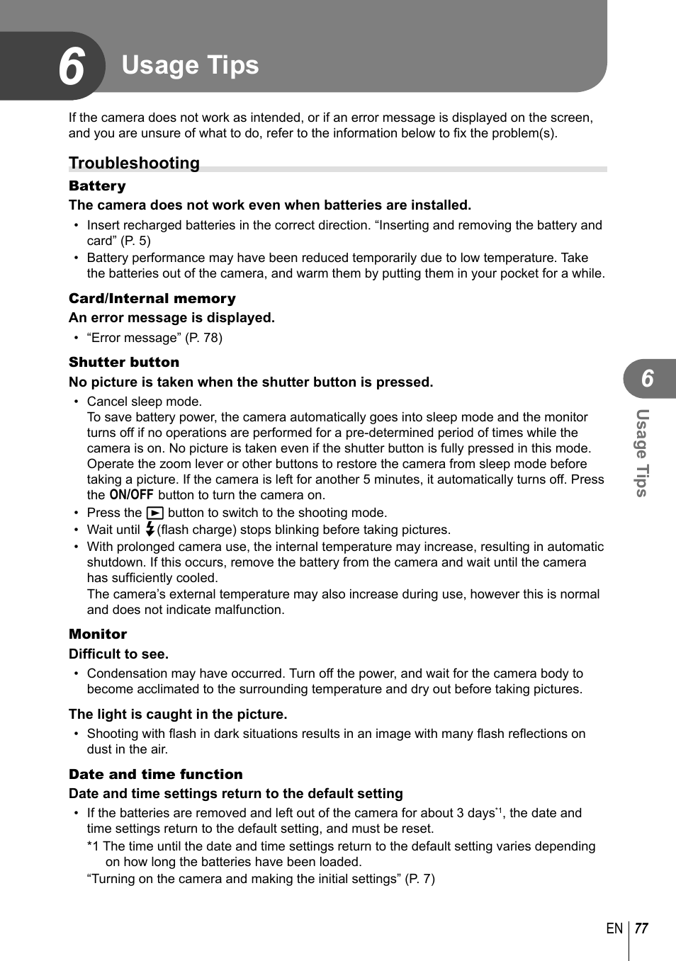 Usage tips | Olympus XZ-2 User Manual | Page 77 / 102