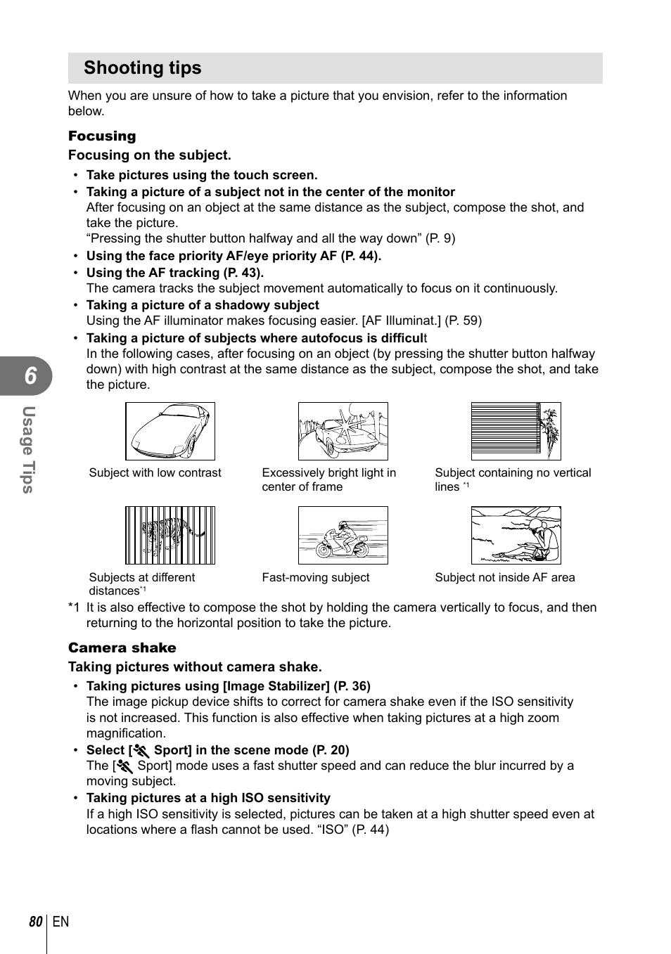 Shooting tips, Usage t ips | Olympus XZ-2 User Manual | Page 80 / 102