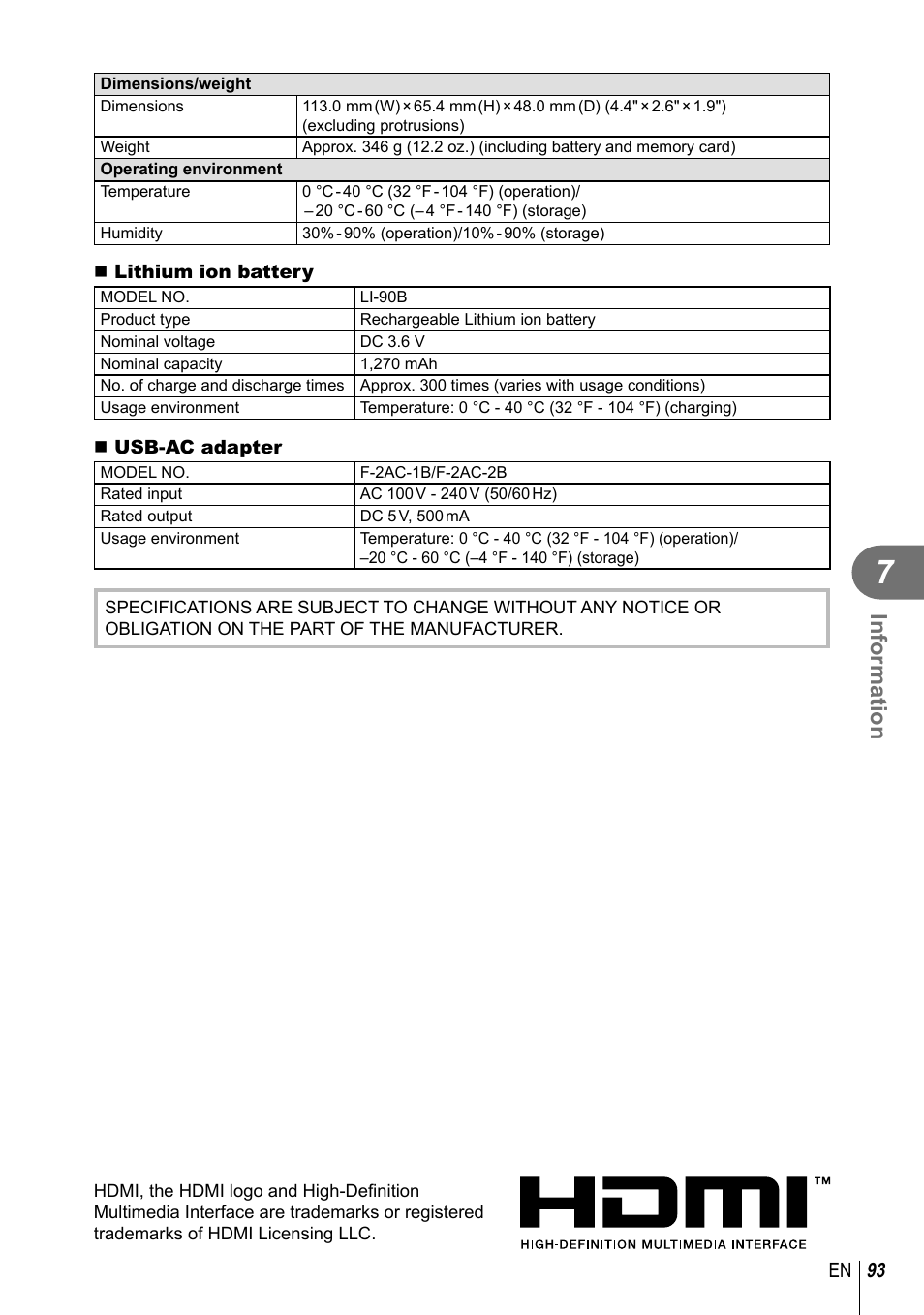 Information, 93 en | Olympus XZ-2 User Manual | Page 93 / 102