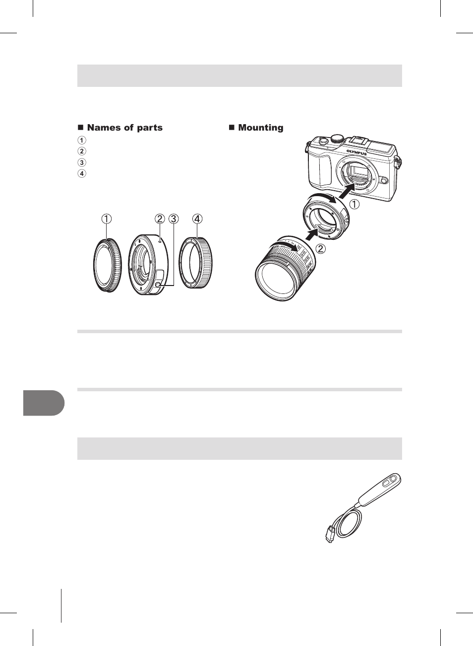 Mount adapter, Remote cable (rm–uc1) | Olympus E-PL2 User Manual | Page 100 / 127