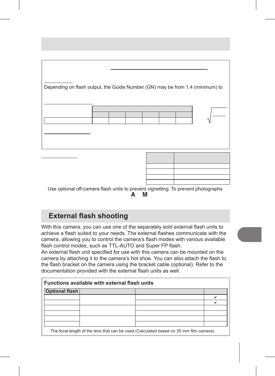 Flash range, External flash shooting, Information | Olympus E-PL2 User Manual | Page 107 / 127