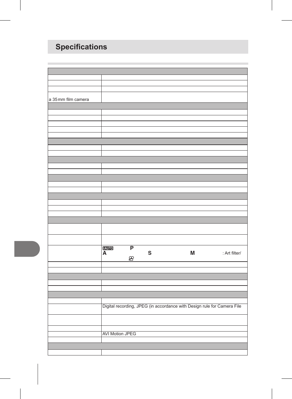 Specifications, Camera, Information | Olympus E-PL2 User Manual | Page 114 / 127