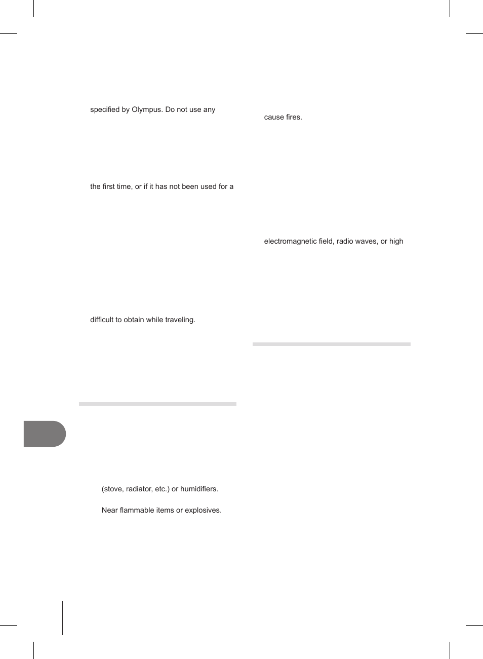 Safety precautions, Caution for usage environment, Lcd monitor | Olympus E-PL2 User Manual | Page 118 / 127