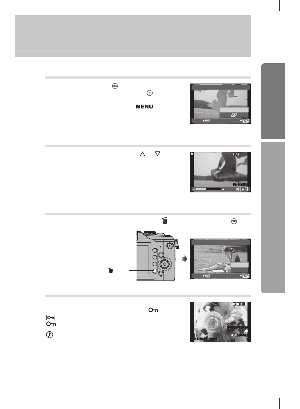Basic guide, Basic operations, Movie playback | Volume, Erasing images, Protecting images | Olympus E-PL2 User Manual | Page 15 / 127
