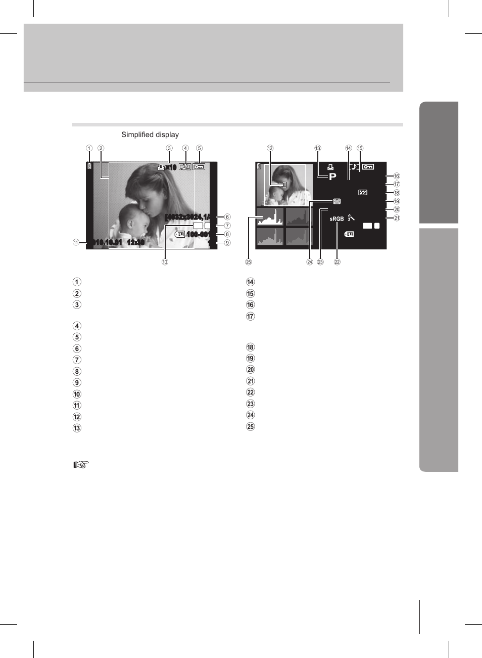 Basic guide, Information displayed in the monitor, Playback | Olympus E-PL2 User Manual | Page 23 / 127