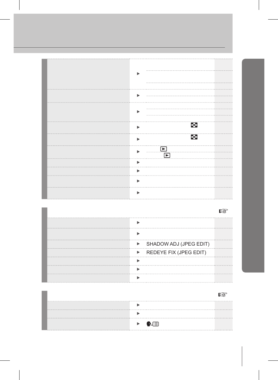Quick task index, Playback/retouch, Camera settings | Olympus E-PL2 User Manual | Page 25 / 127