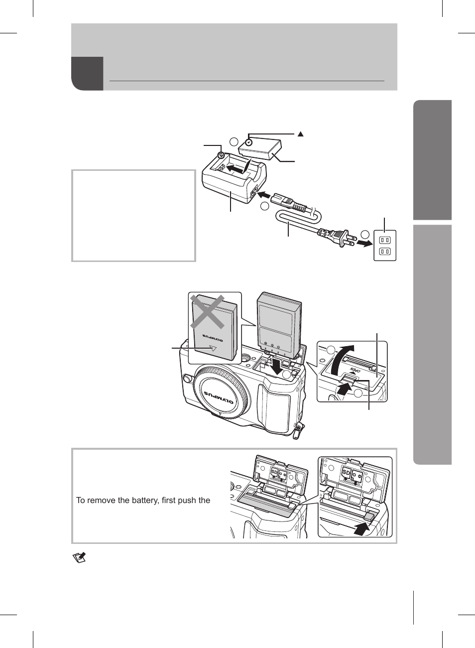 Basic guide, Charging and inserting the battery, Preparations for shooting | Olympus E-PL2 User Manual | Page 3 / 127