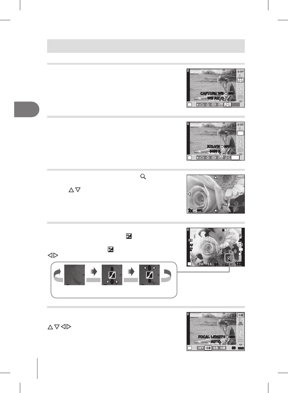 Ln 4:3, S-af, Other uses for the info button | One-touch white balance, Color temperature, Playback zoom, Tone control, Focal length | Olympus E-PL2 User Manual | Page 32 / 127