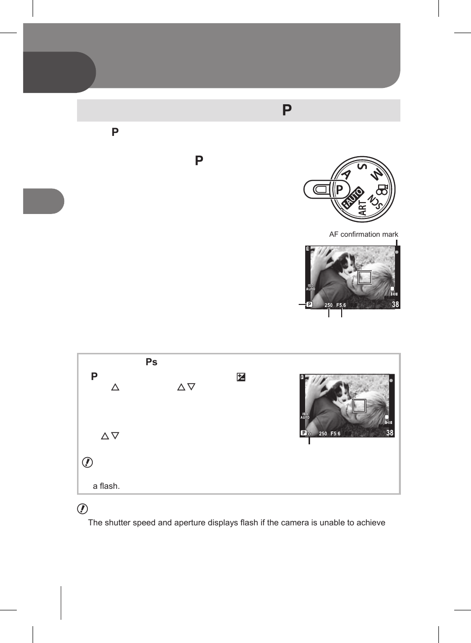 Other shooting options, Point-and-shoot” photography ( p program mode), Set the mode dial to p | Take pictures | Olympus E-PL2 User Manual | Page 48 / 127