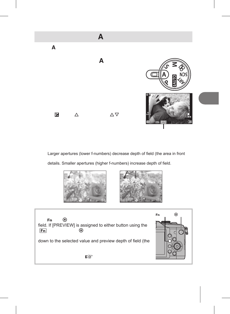 Choosing aperture ( a aperture-priority mode) | Olympus E-PL2 User Manual | Page 49 / 127