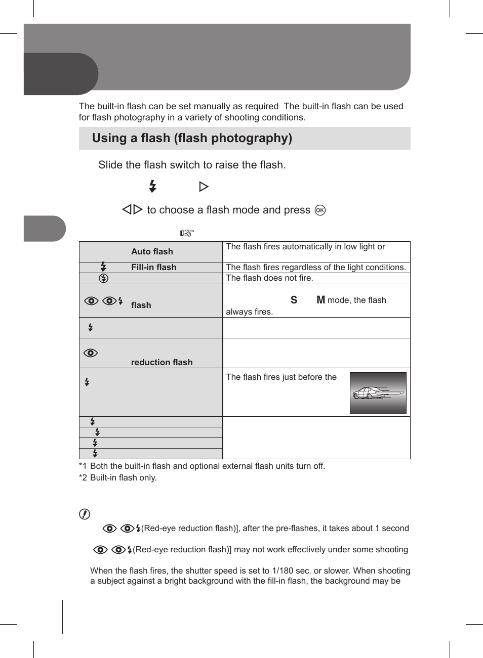 Flash shooting, Using a flash (flash photography) | Olympus E-PL2 User Manual | Page 56 / 127