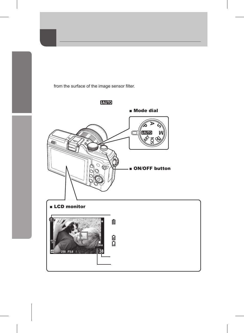 Power on, Basic guide, Preparations for shooting | Olympus E-PL2 User Manual | Page 6 / 127