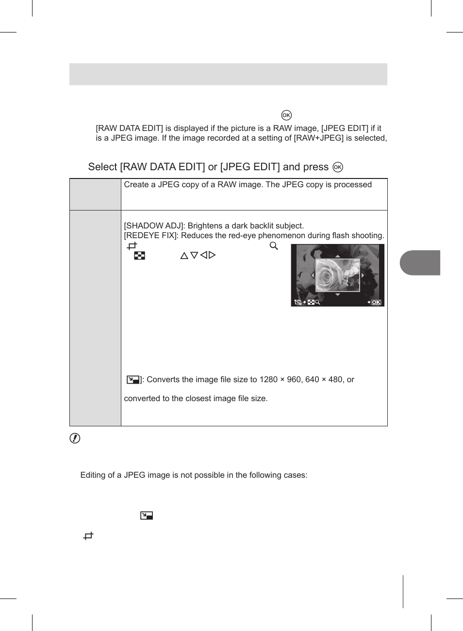 Editing still images | Olympus E-PL2 User Manual | Page 63 / 127