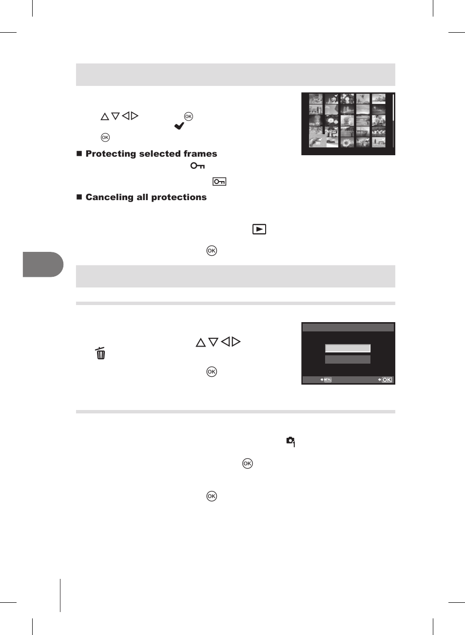 Selecting and protecting images, Erasing images | Olympus E-PL2 User Manual | Page 64 / 127