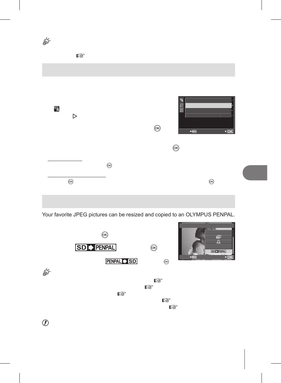 Editing the address book, Creating albums | Olympus E-PL2 User Manual | Page 69 / 127