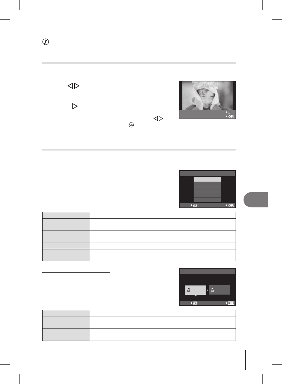 Easy printing, Custom printing, Press i | Follow the operation guide to set a print option | Olympus E-PL2 User Manual | Page 75 / 127