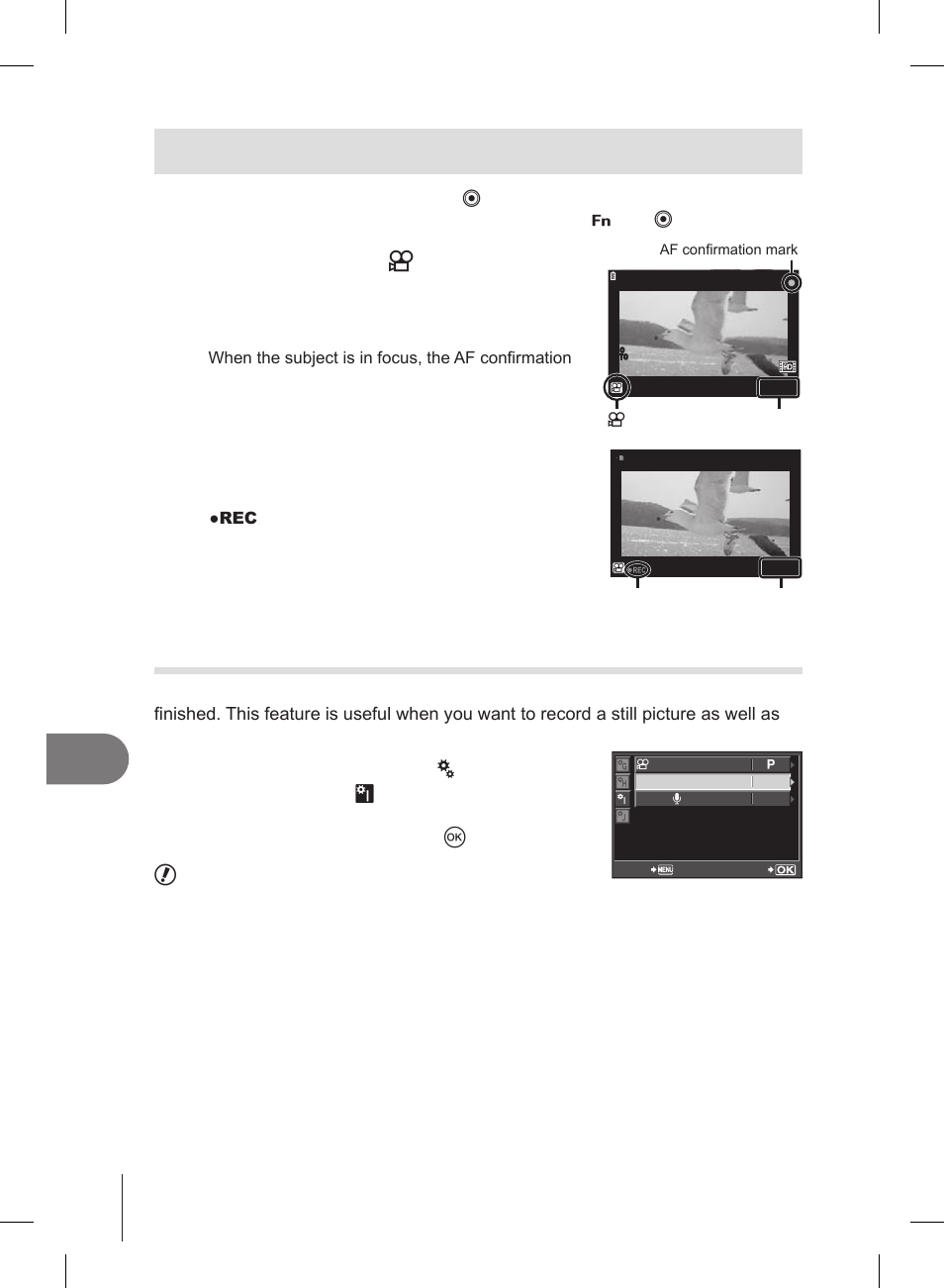 Recording movies with the shutter button, Taking a photograph when recording ends | Olympus E-PL2 User Manual | Page 88 / 127