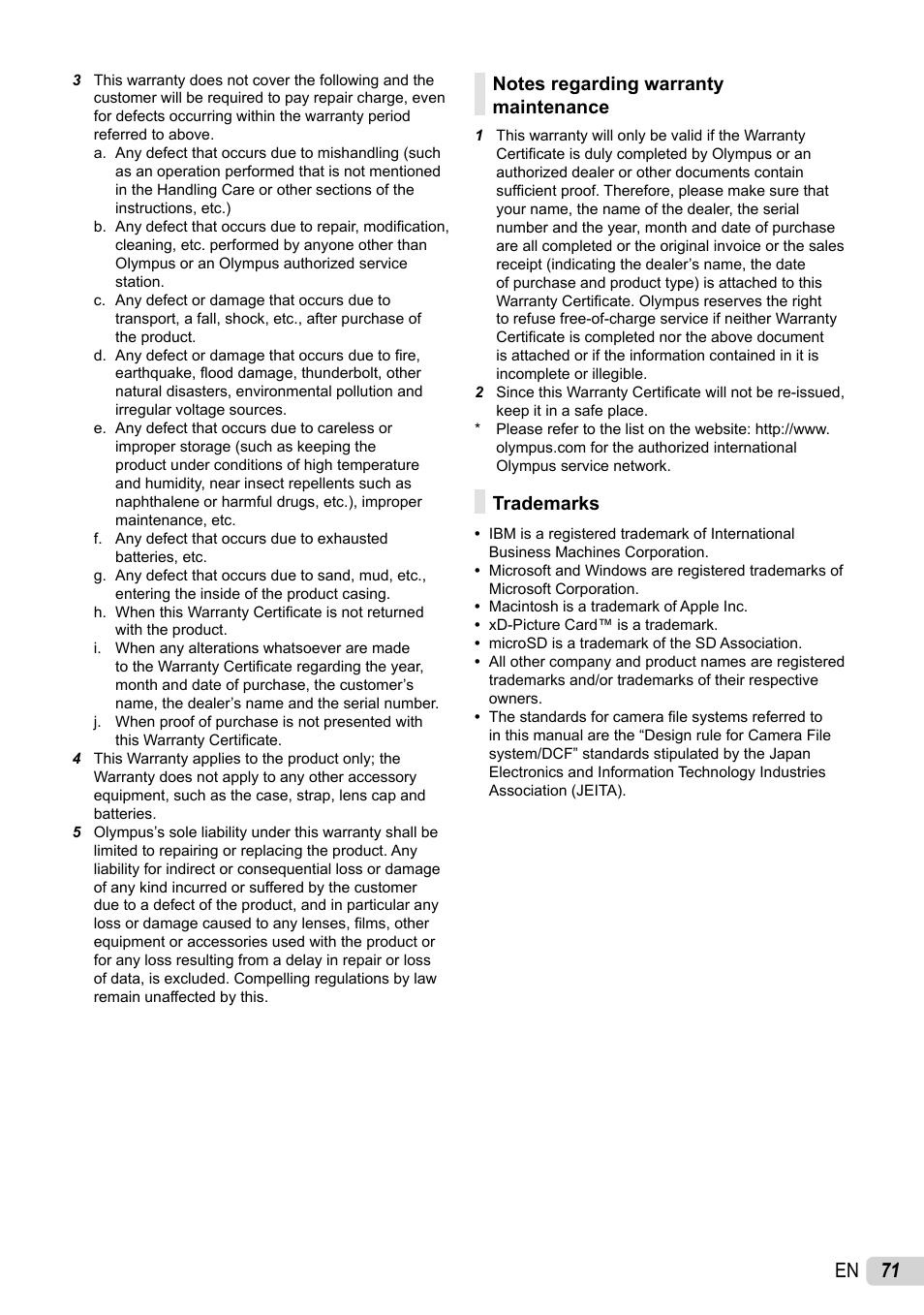 71 en | Olympus 1060 User Manual | Page 71 / 76