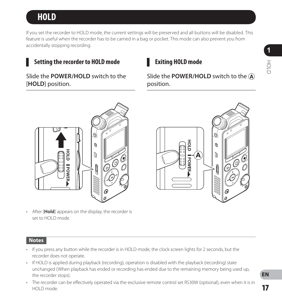 Hold | Olympus LS-14 User Manual | Page 17 / 100