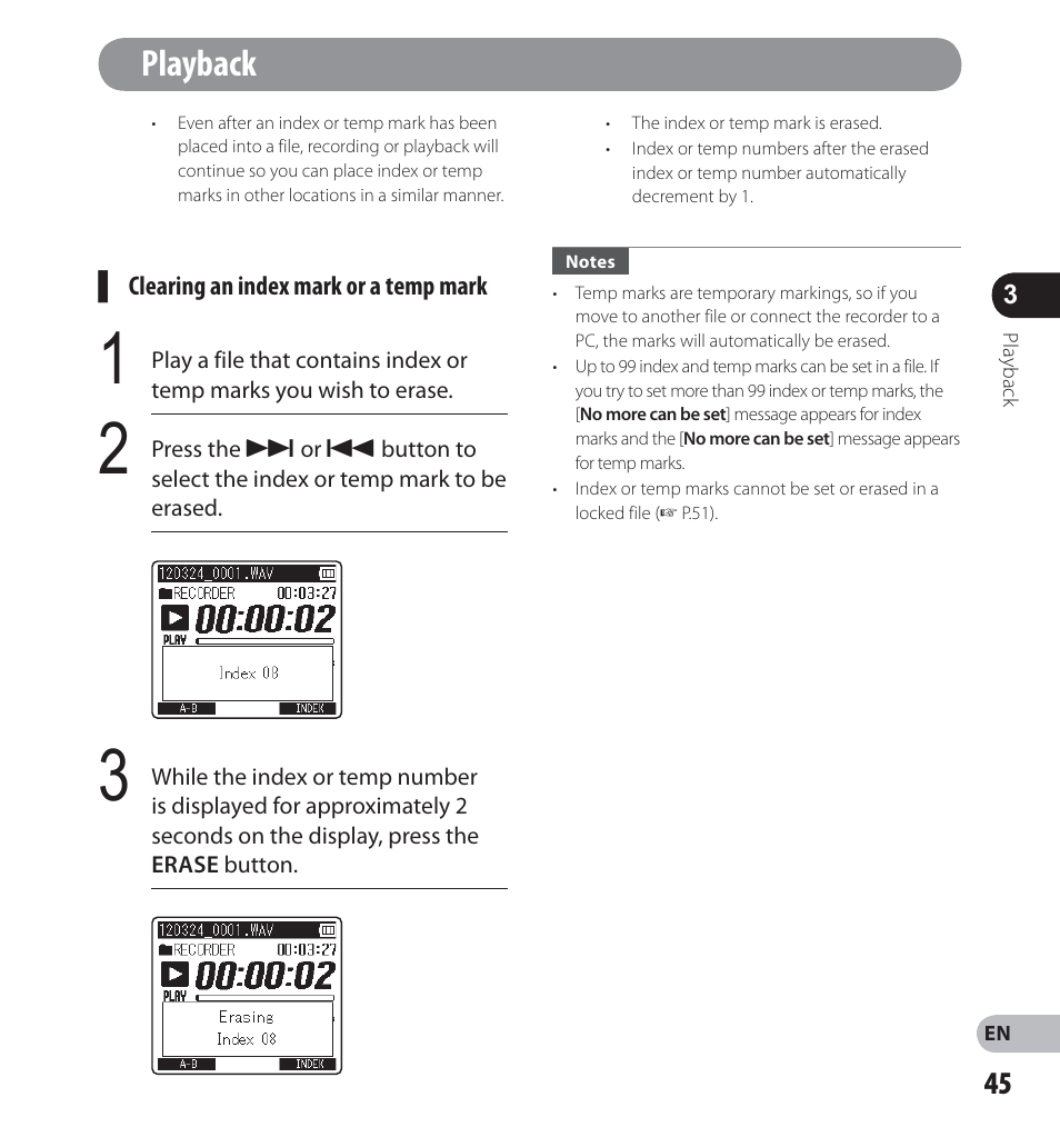 Playback | Olympus LS-14 User Manual | Page 45 / 100