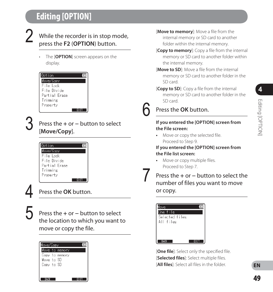 Editing [option | Olympus LS-14 User Manual | Page 49 / 100