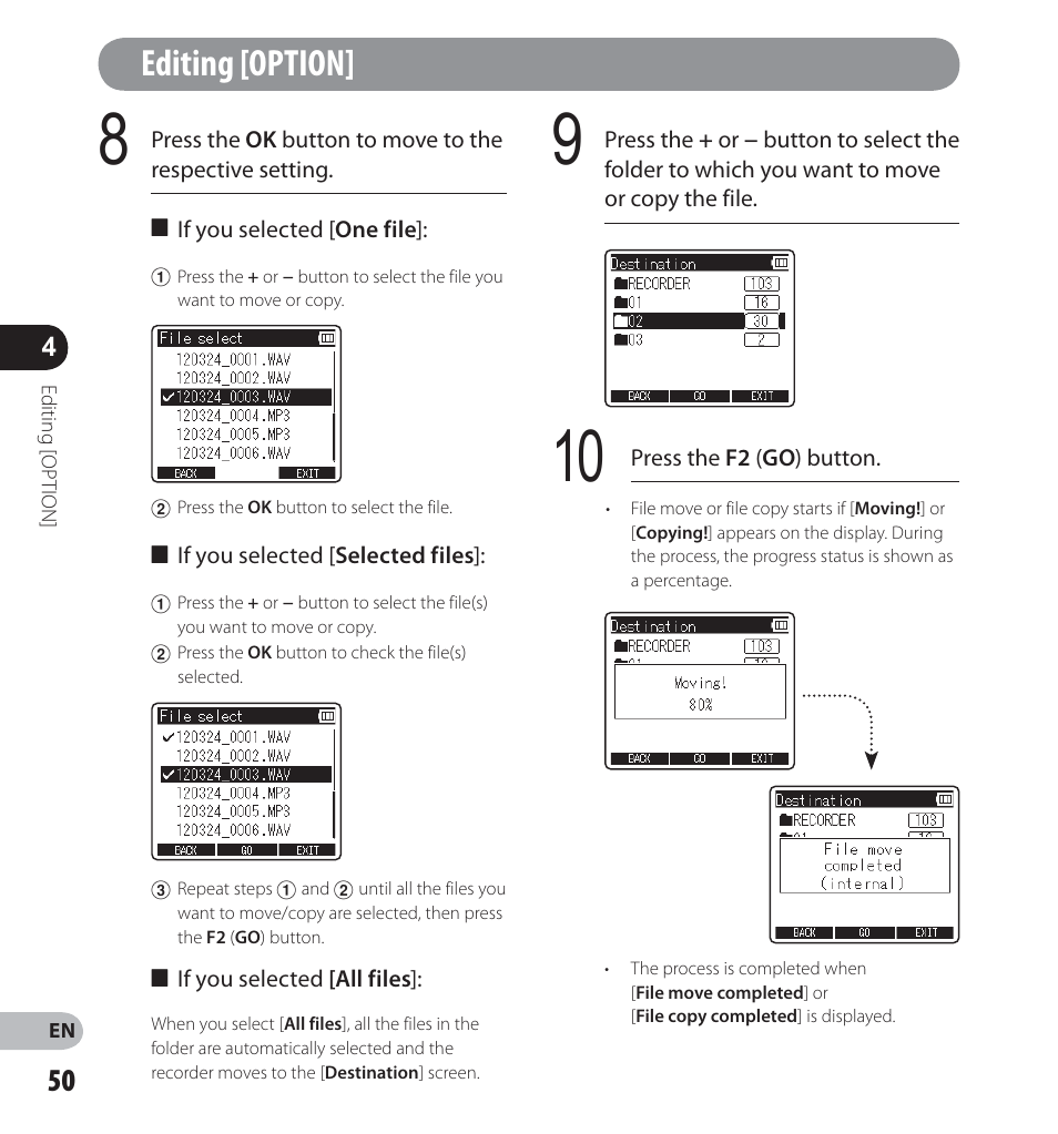 Editing [option | Olympus LS-14 User Manual | Page 50 / 100
