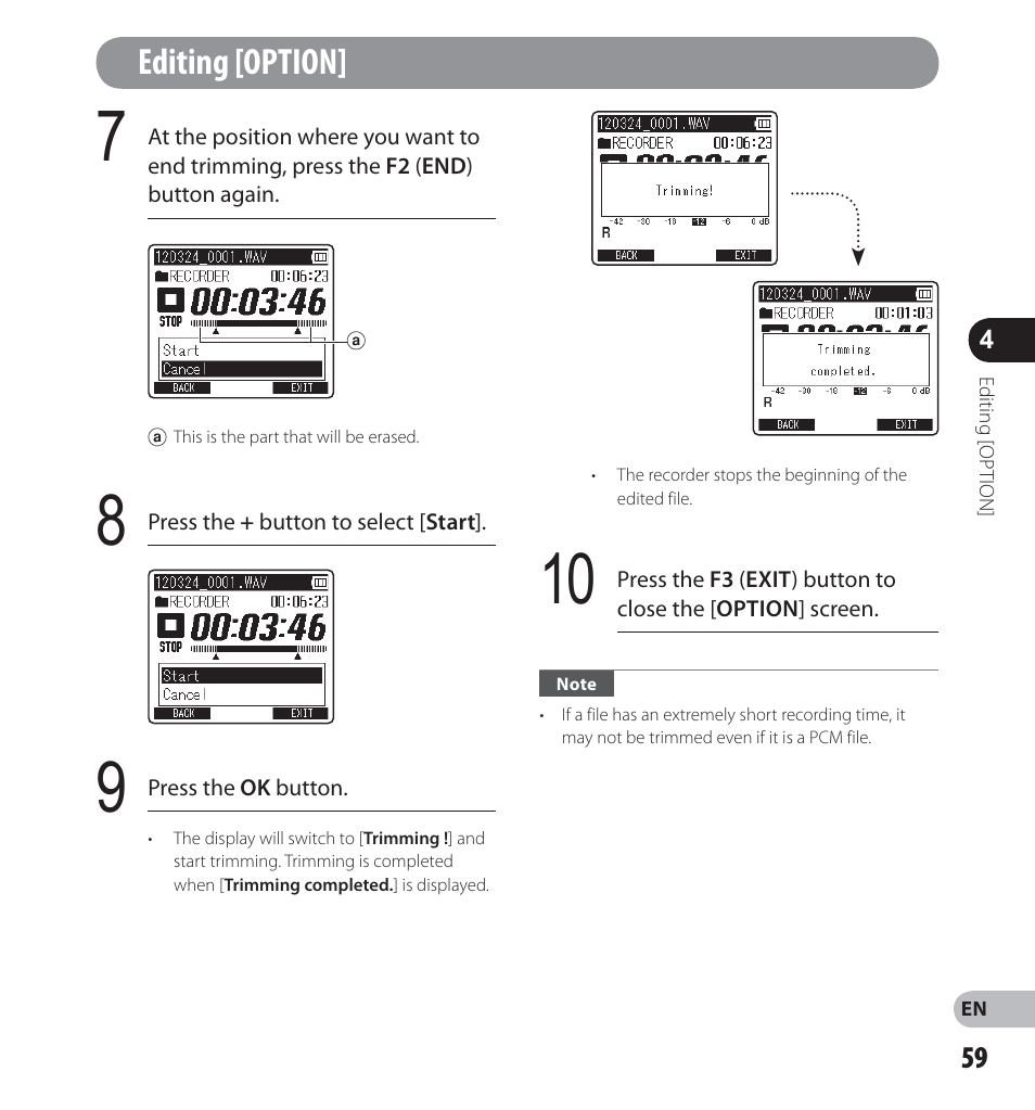 Editing [option | Olympus LS-14 User Manual | Page 59 / 100