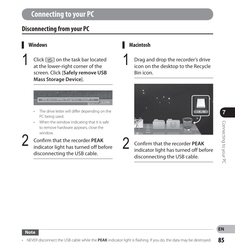 Connecting to your pc | Olympus LS-14 User Manual | Page 85 / 100