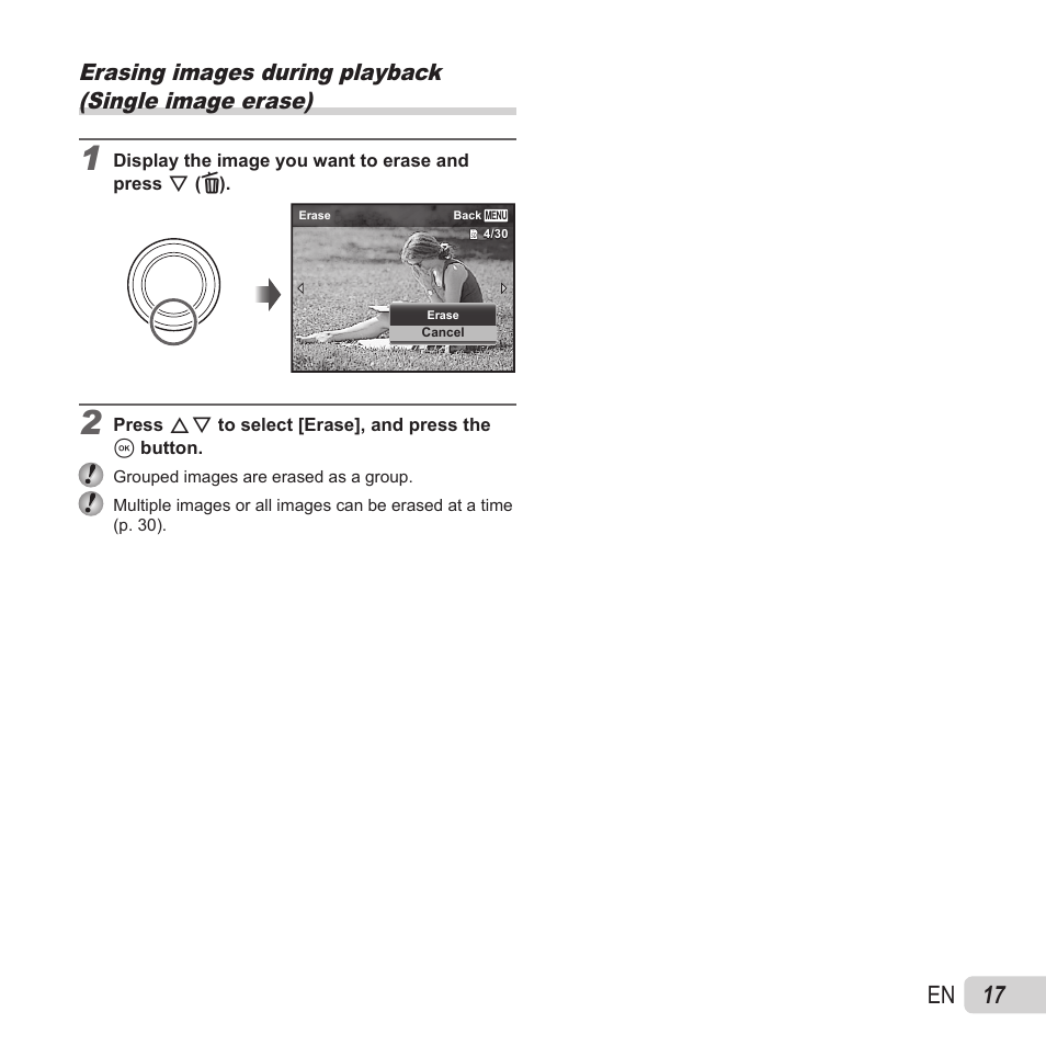 Erasing, 17 en | Olympus VH-410 User Manual | Page 17 / 71