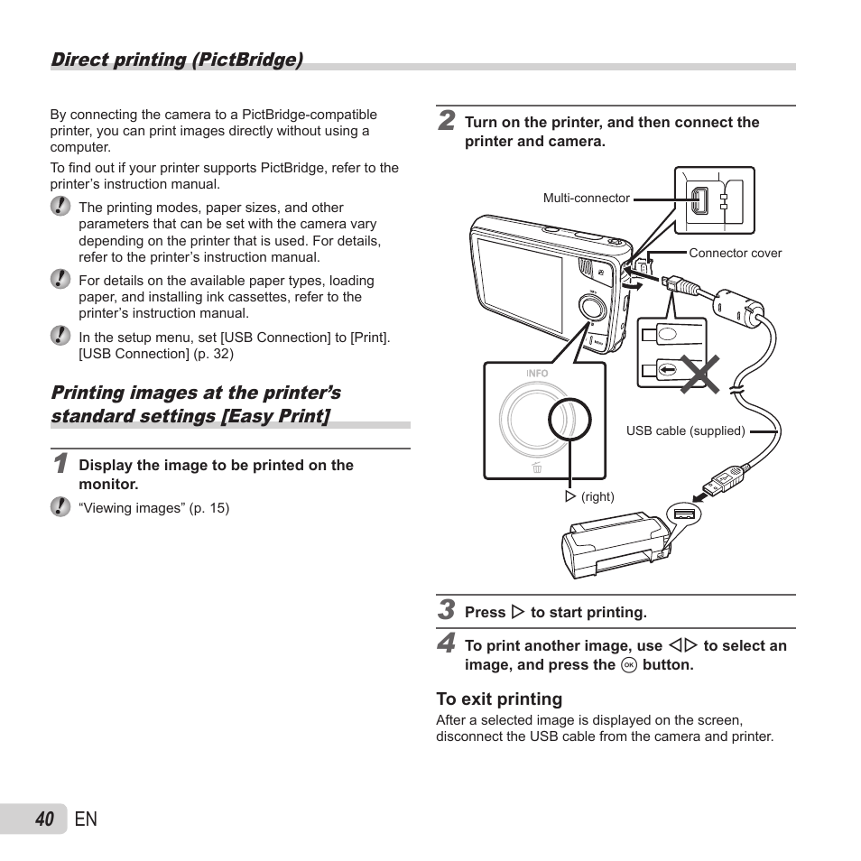 Printing, 40 en | Olympus VH-410 User Manual | Page 40 / 71