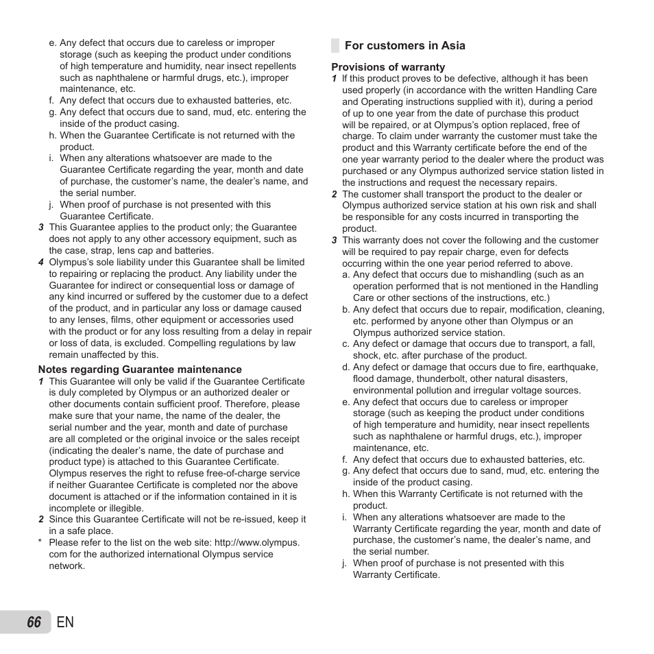 66 en | Olympus VH-410 User Manual | Page 66 / 71