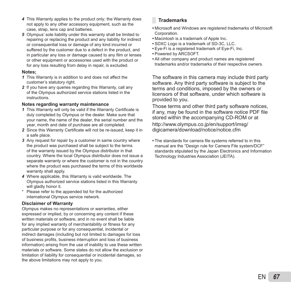 67 en | Olympus VH-410 User Manual | Page 67 / 71