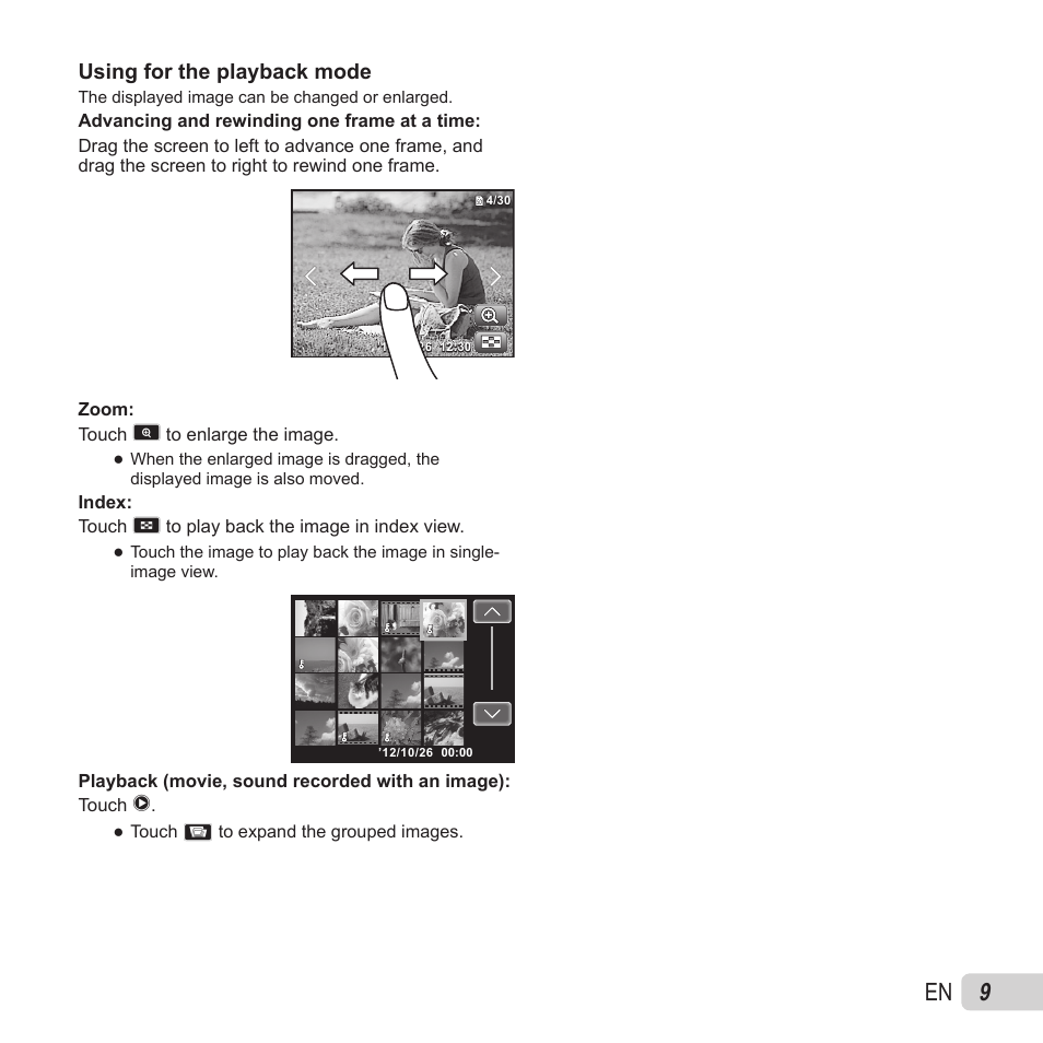 Using for the playback mode | Olympus VH-410 User Manual | Page 9 / 71