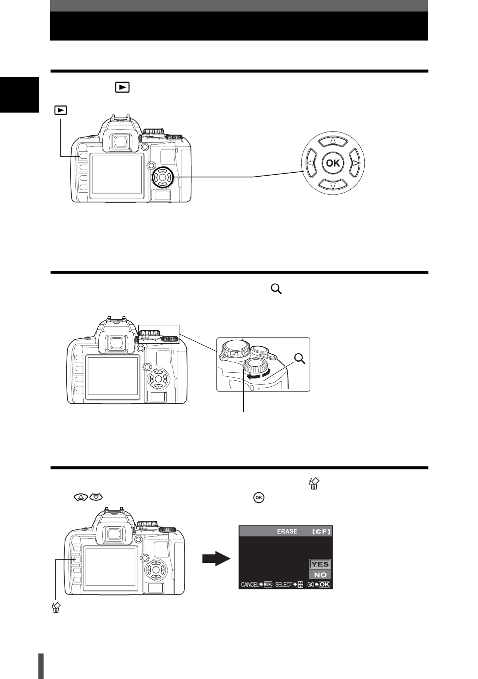 Playback/erasing, Playing back images, Close-up playback | Erasing images | Olympus E-400 User Manual | Page 12 / 164