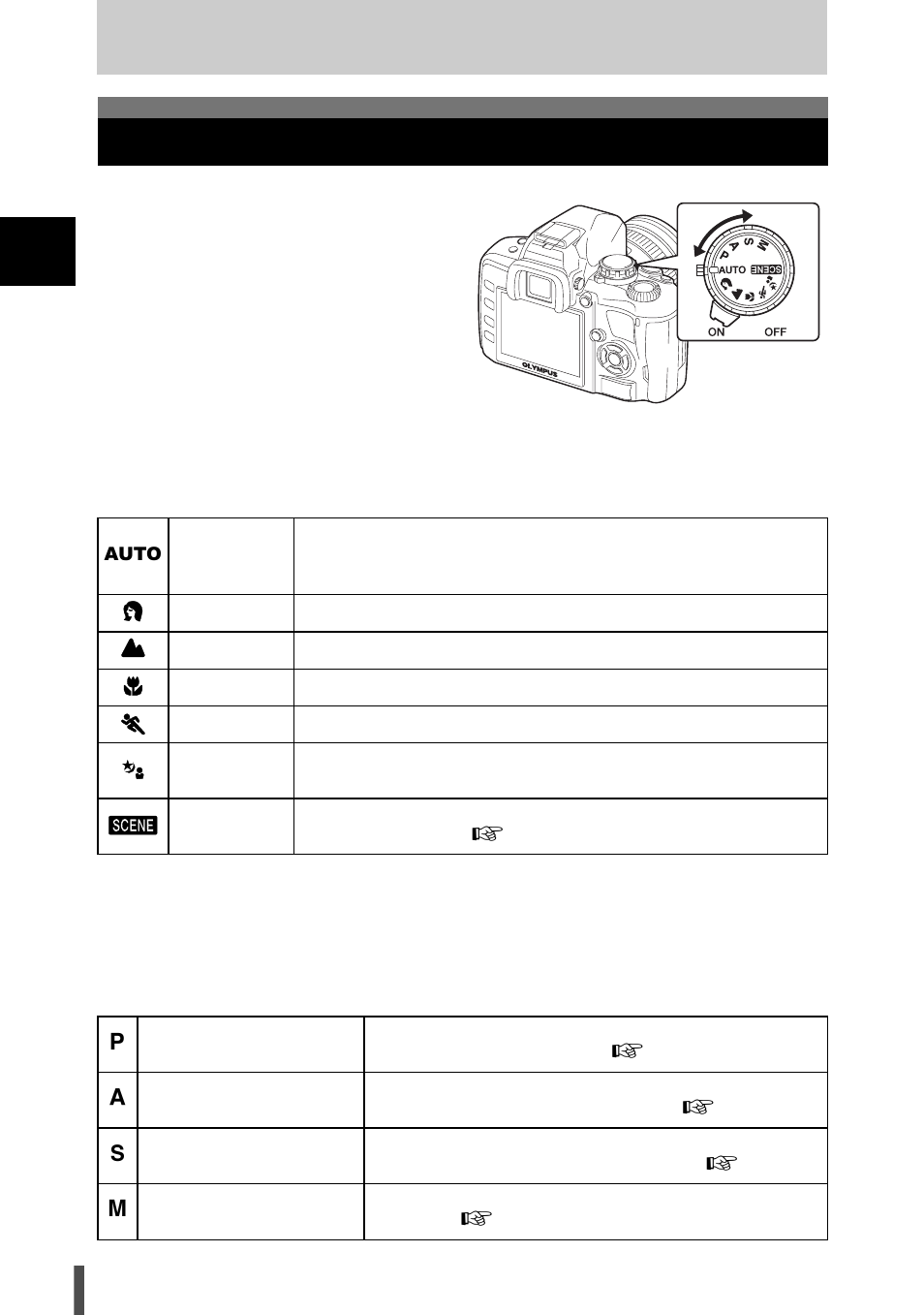 1 mastering the e-400, How to use the mode dial, Easy shooting modes | Advanced shooting modes, Mastering the e-400, Mera, G “mastering the e-400” (p. 18), Easy shooting modes advanced shooting modes | Olympus E-400 User Manual | Page 18 / 164