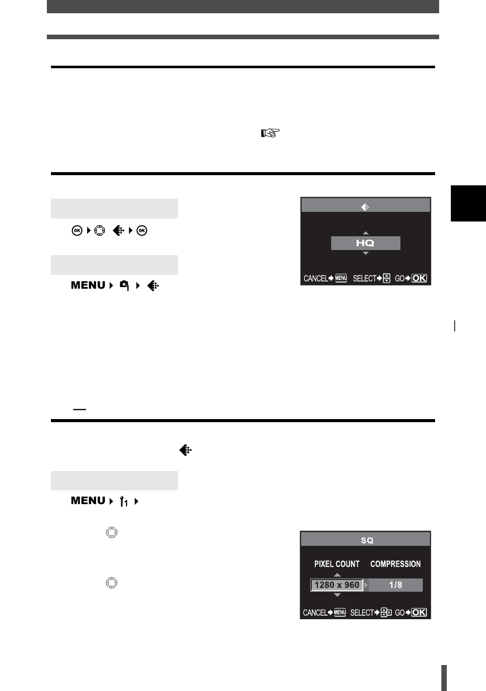 Raw data, How to select the record mode, Raw data how to select the record mode sq | Olympus E-400 User Manual | Page 65 / 164