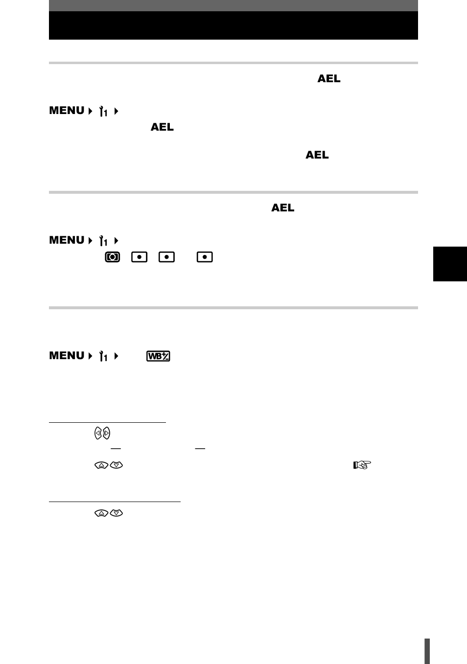 Other function settings, Ael/afl memo ael metering compensating all wb | Olympus E-400 User Manual | Page 93 / 164