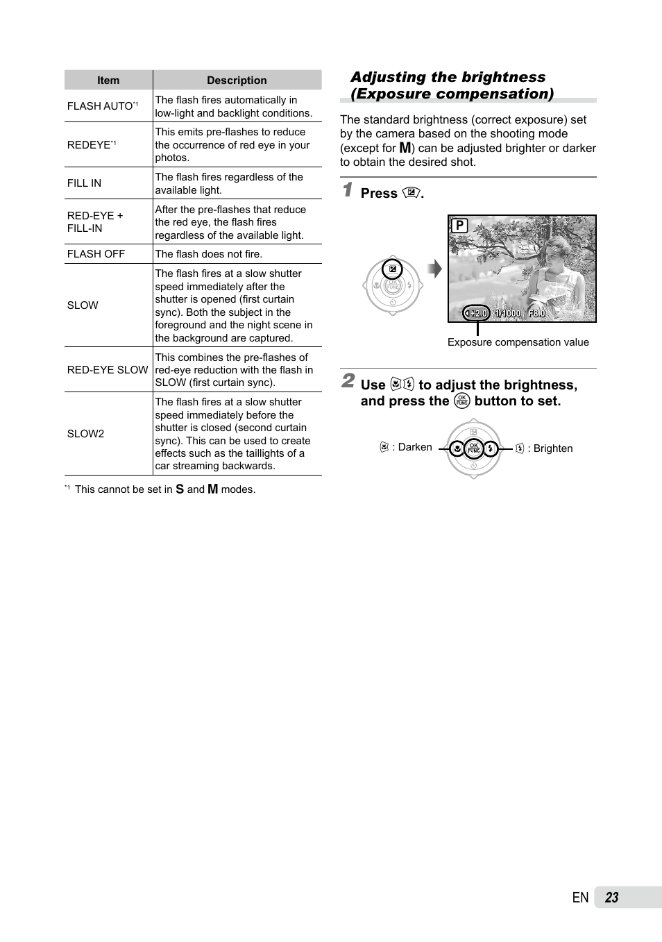 Adjusting the brightness (exposure compensation) | Olympus SP-565 UZ User Manual | Page 23 / 92