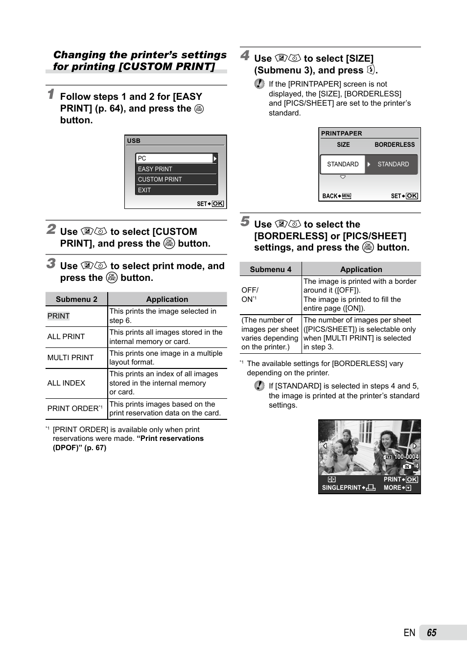 Changing the printer’s settings for printing | Olympus SP-565 UZ User Manual | Page 65 / 92