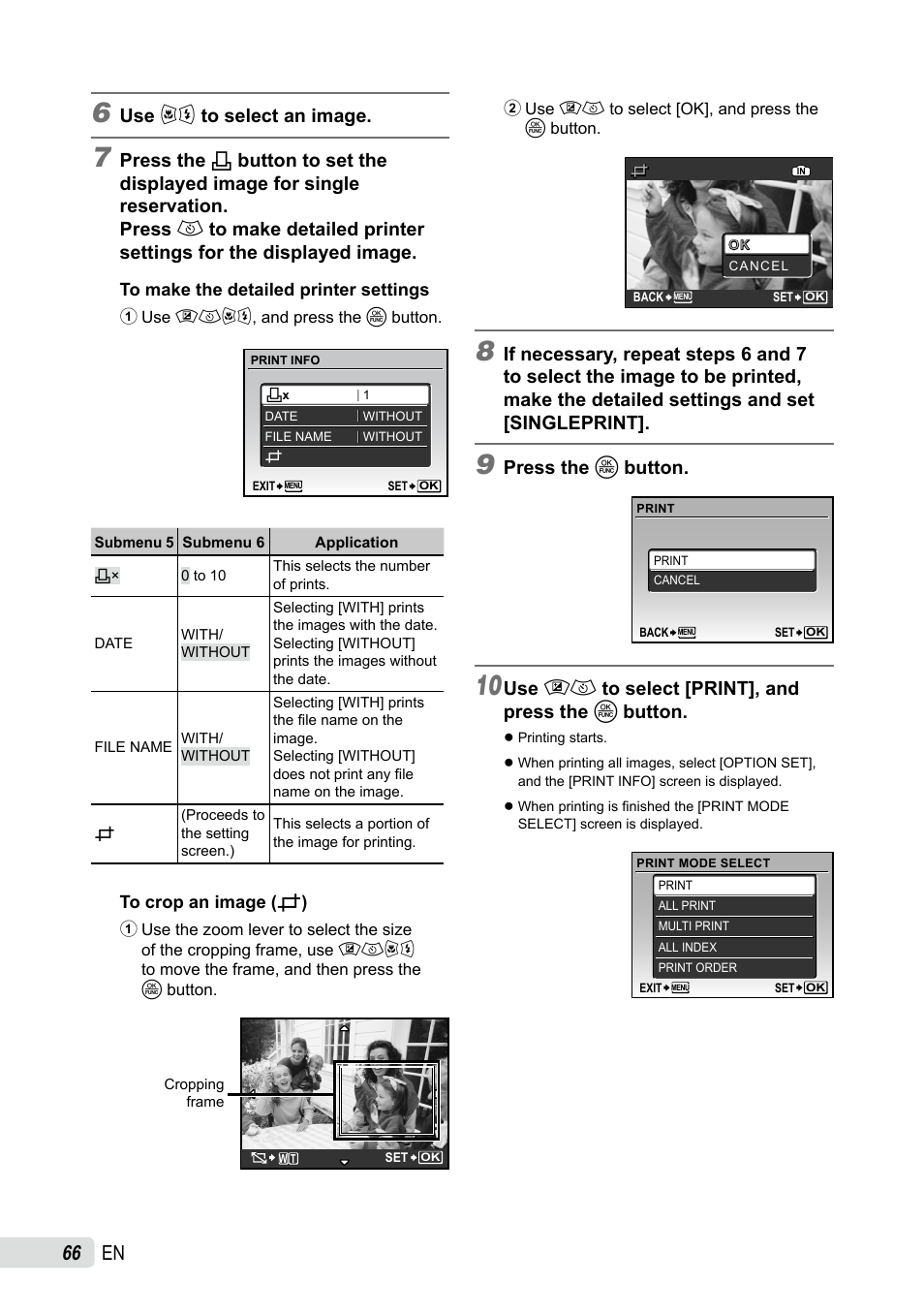 Use 9: to select an image, Press the o button, Use 78 to select [print], and press the o button | Olympus SP-565 UZ User Manual | Page 66 / 92