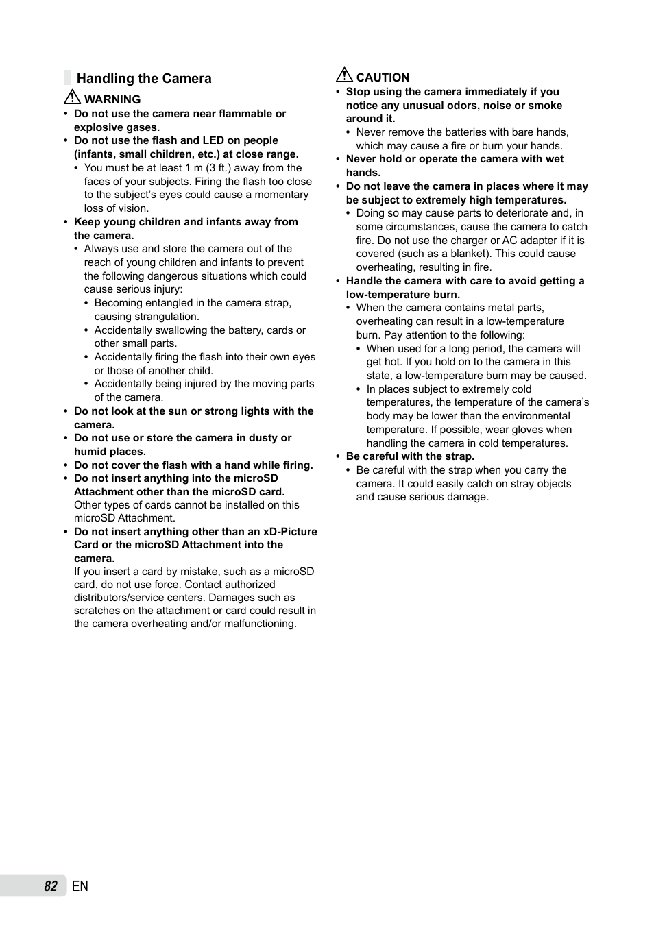 Handling the camera | Olympus SP-565 UZ User Manual | Page 82 / 92