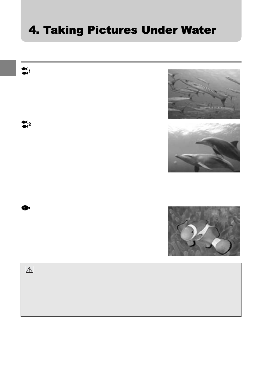 Taking pictures under water, Underwater shooting modes | Olympus PT 048 User Manual | Page 20 / 31