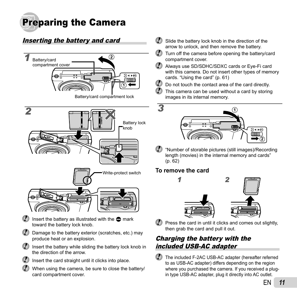 Preparing the camera, 11 en | Olympus VR-360 User Manual | Page 11 / 77