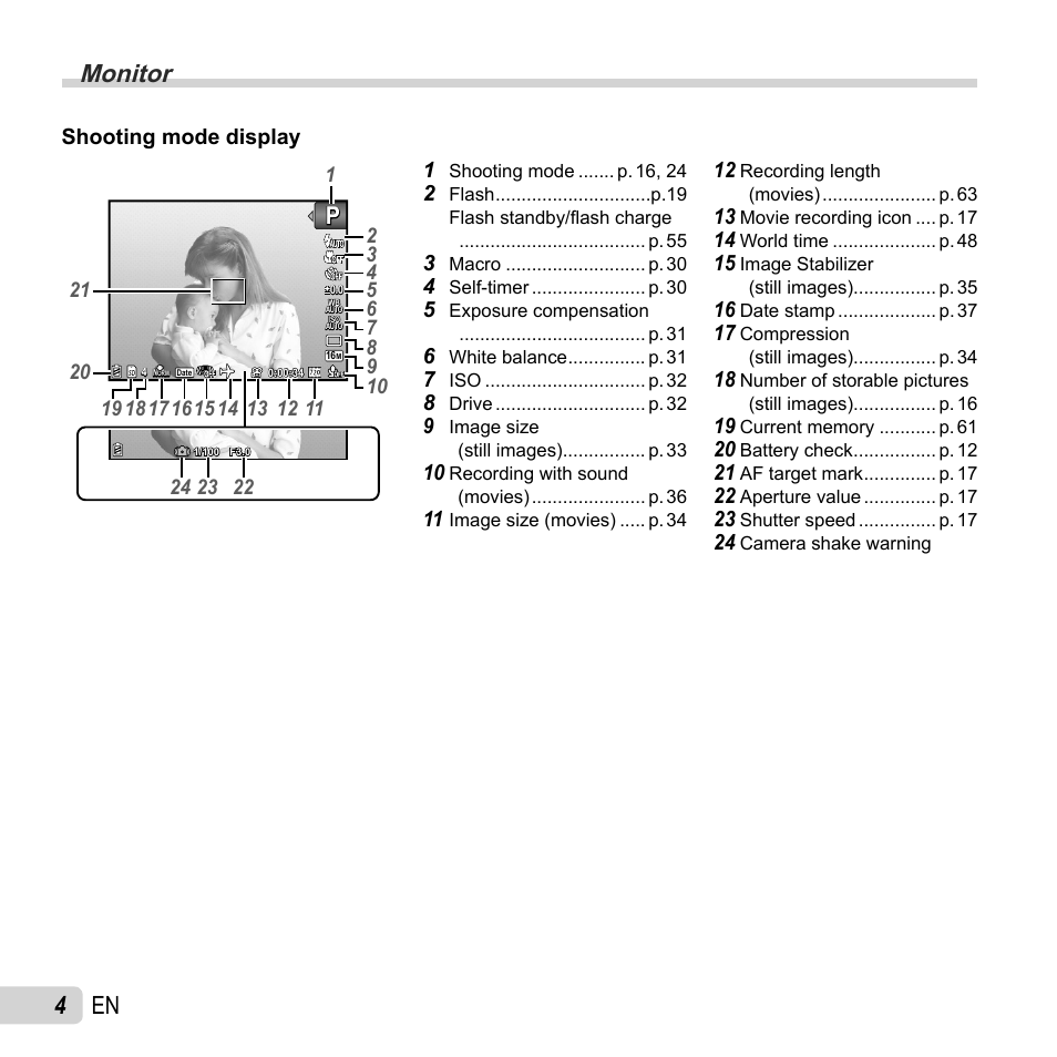 Monitor, 4 en | Olympus VR-360 User Manual | Page 4 / 77