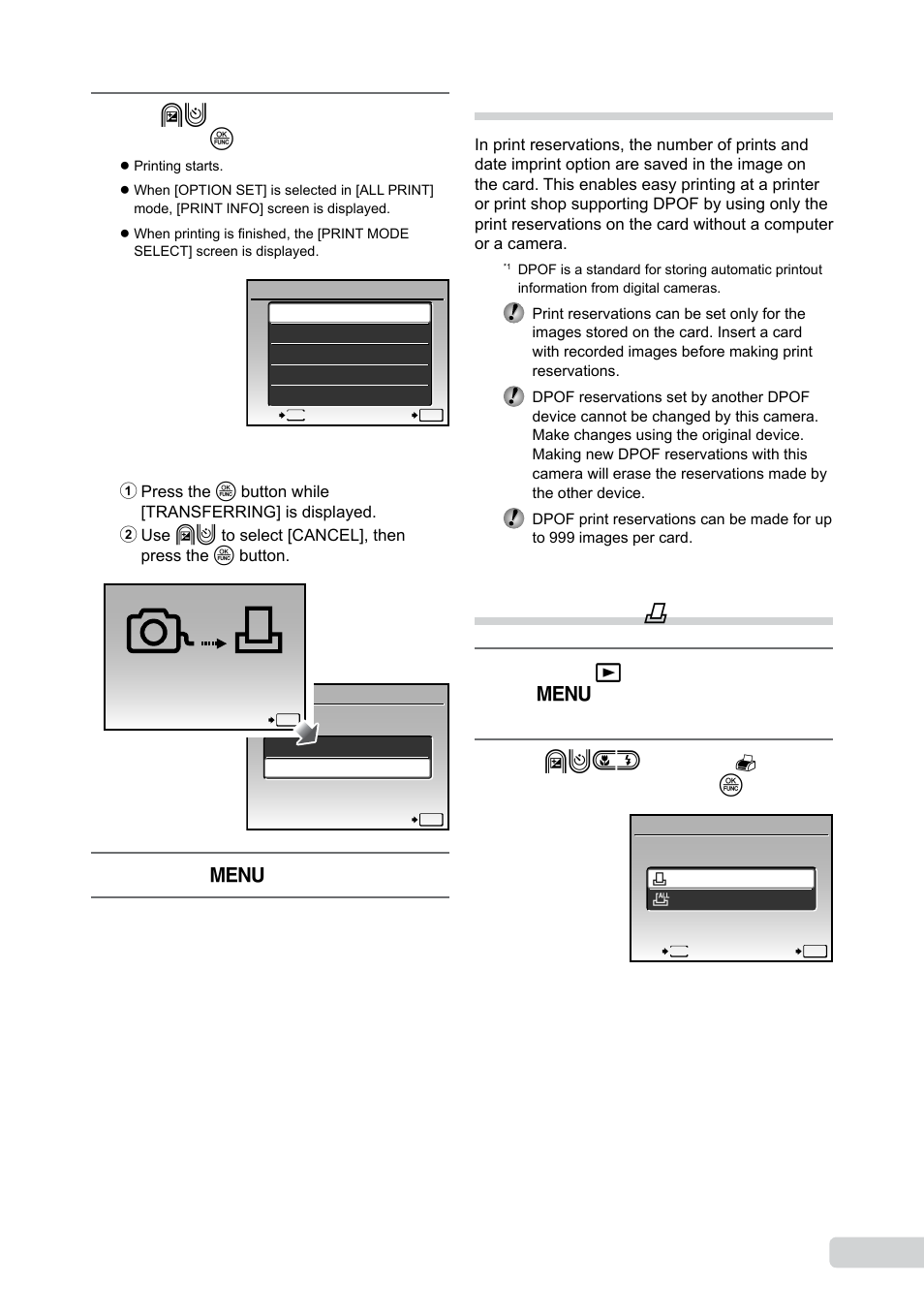 Print reservations (dpof), Single-frame print reservations, Print reservations (dpof | Olympus µ-550WP User Manual | Page 37 / 62