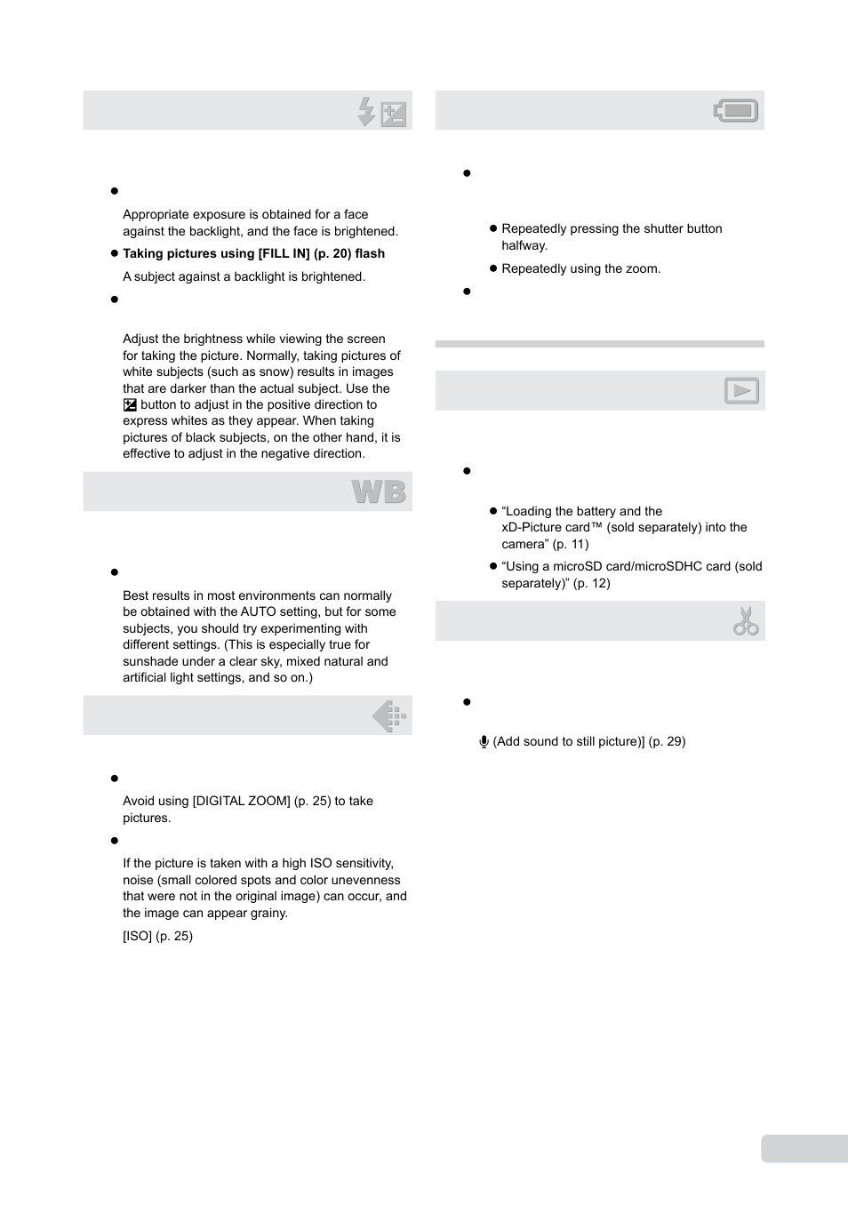 Exposure (brightness), Color hue, Image quality | Battery, Playback/editing tips, Playback, Editing | Olympus µ-550WP User Manual | Page 45 / 62