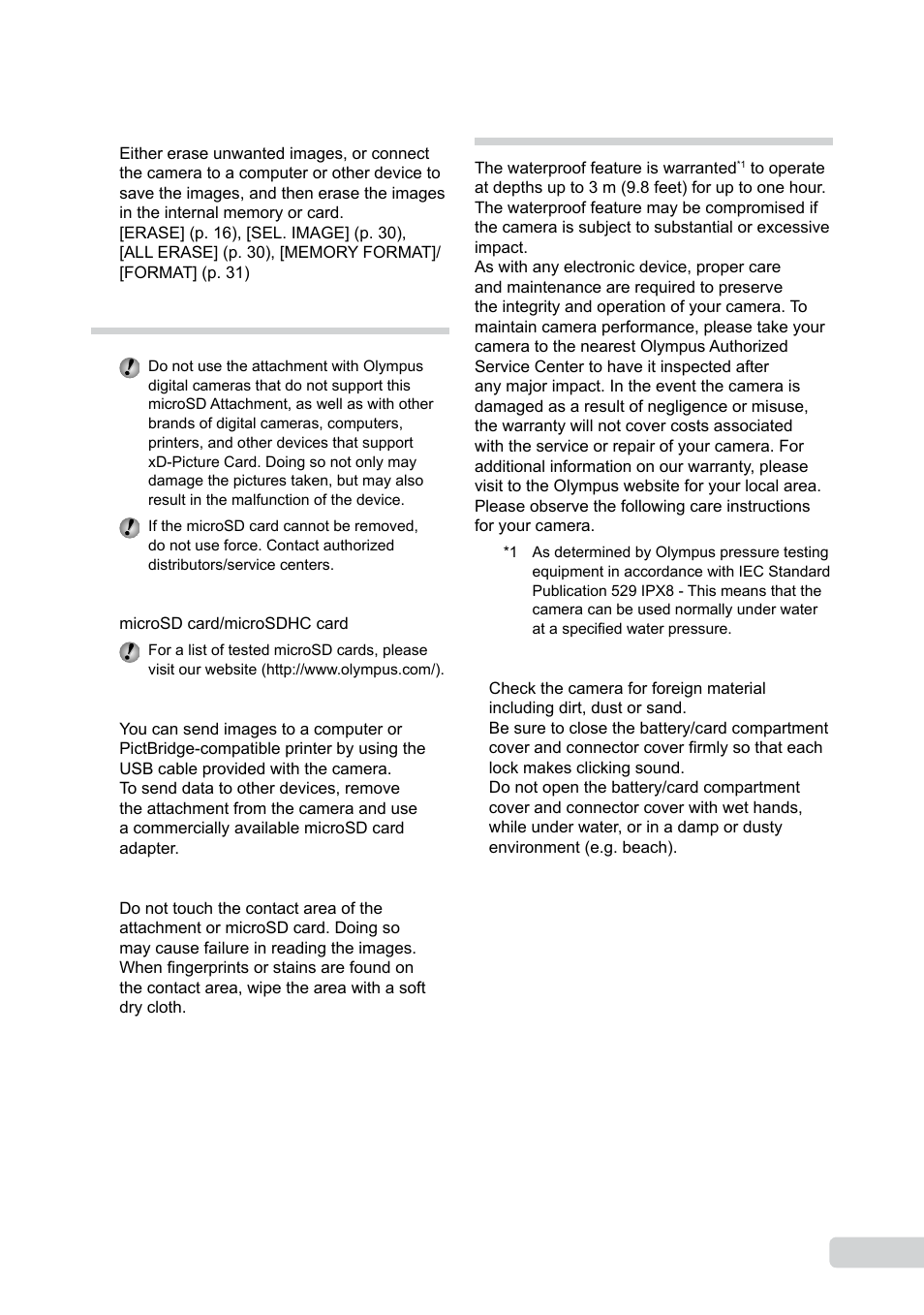 Using a microsd attachment | Olympus µ-550WP User Manual | Page 49 / 62