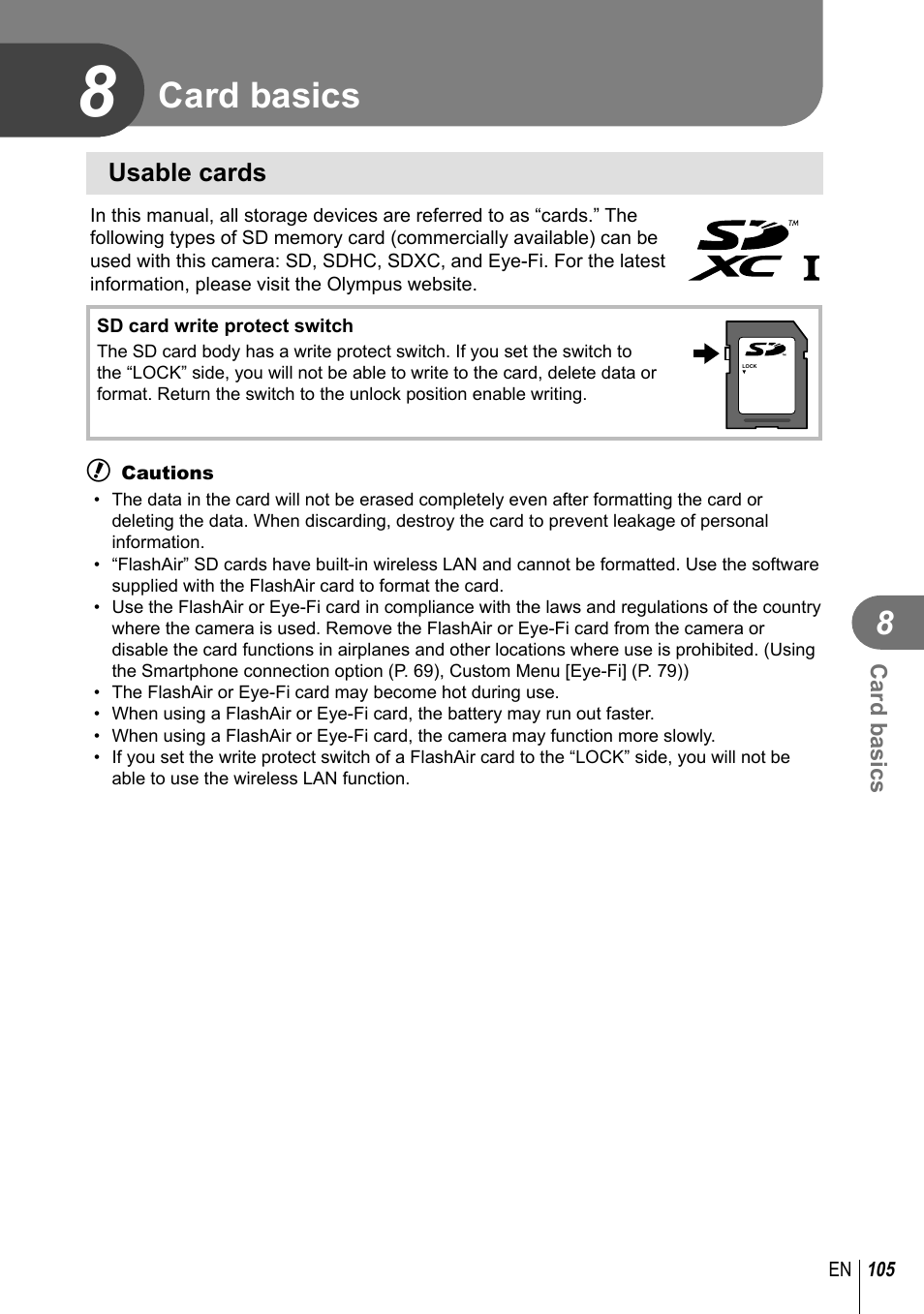 Card basics | Olympus EPL5 User Manual | Page 105 / 133