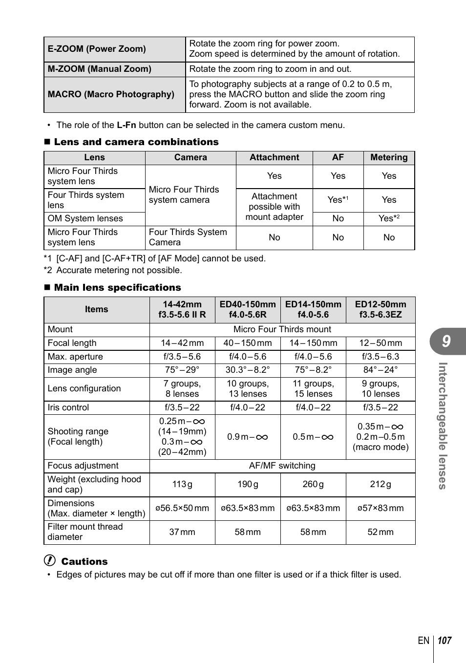 Interchangeable lenses | Olympus EPL5 User Manual | Page 107 / 133